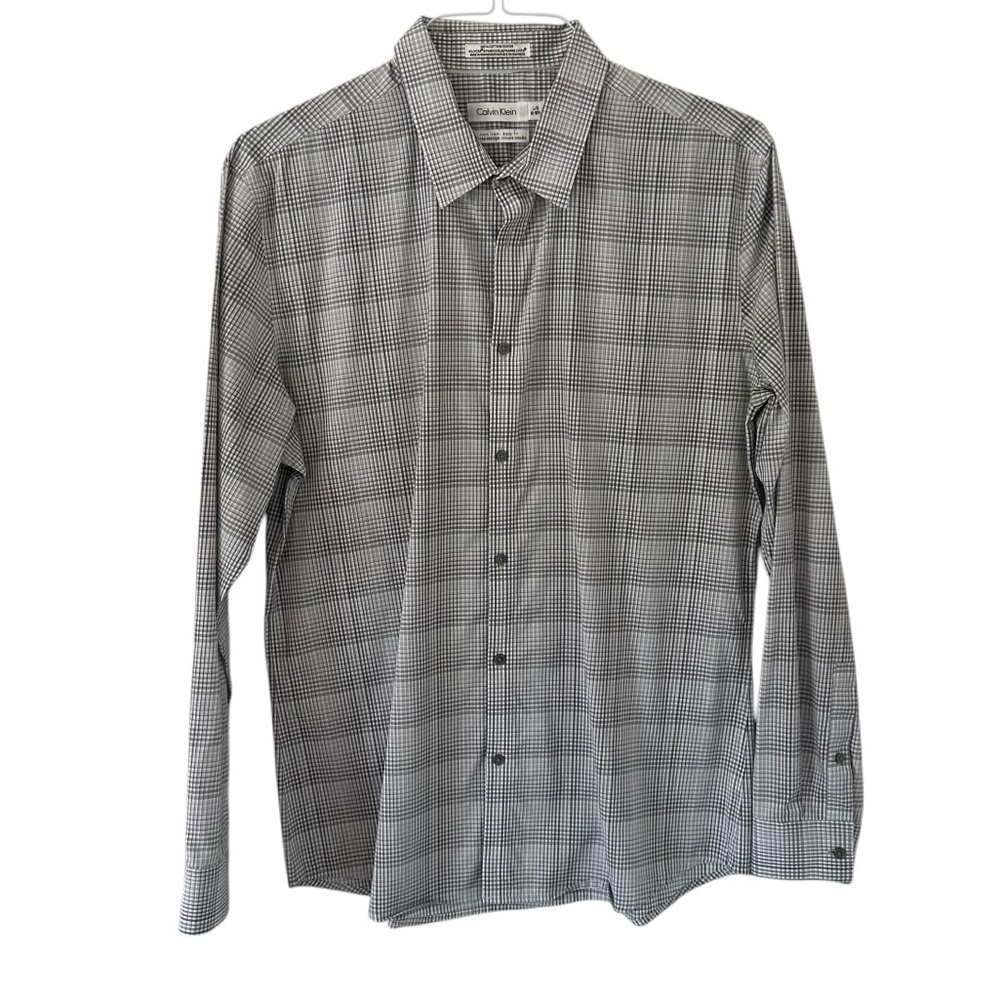 Black & White Calvin Klein Button Down Plaid Cotton Shirt Top Men’s Size Large!